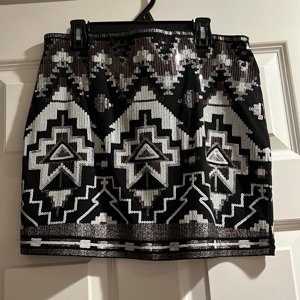 Tribal print sequin express skirt